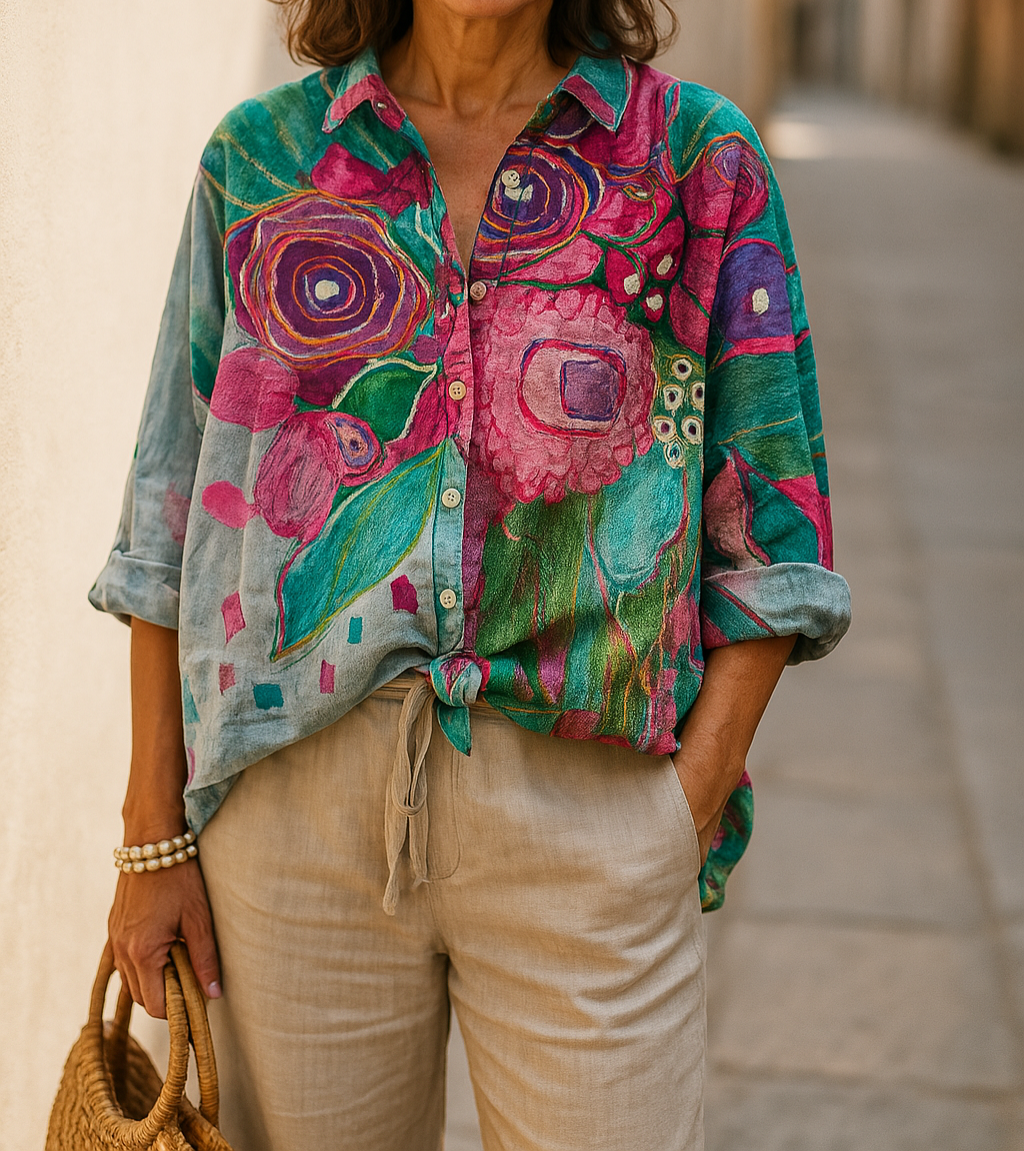 Petra | Floral Print Button Front Shirt Blouse