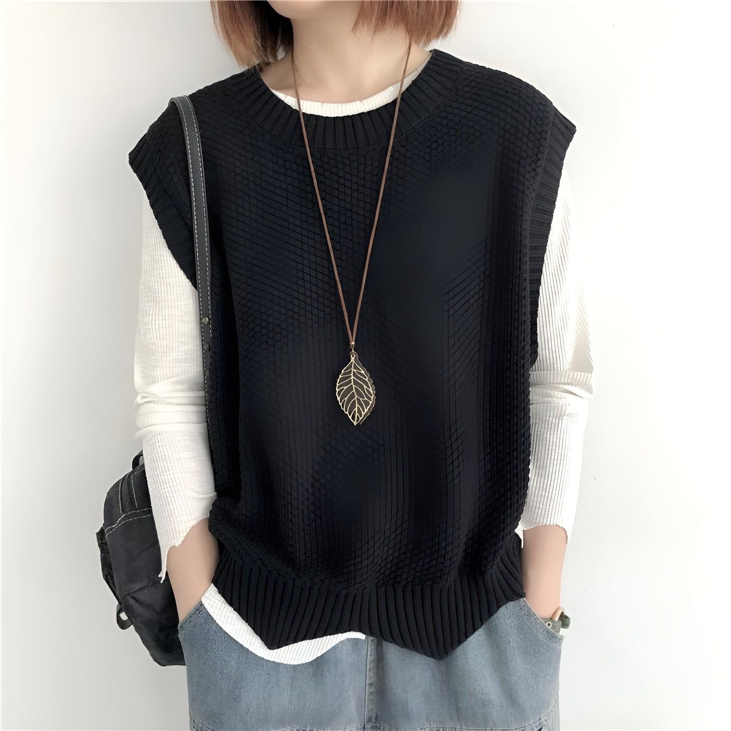 Ramona | Knitted Sleeveless Crew Neck Jumper Vest
