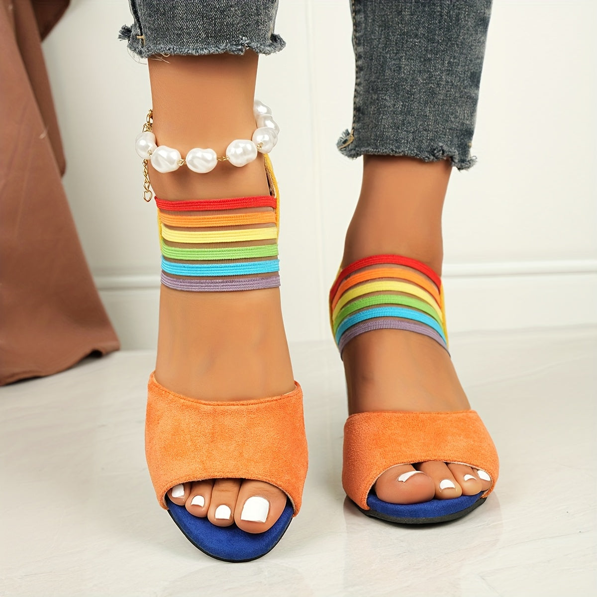 Ludovica | Chunky Heeled Open Toe Sandals in Blue