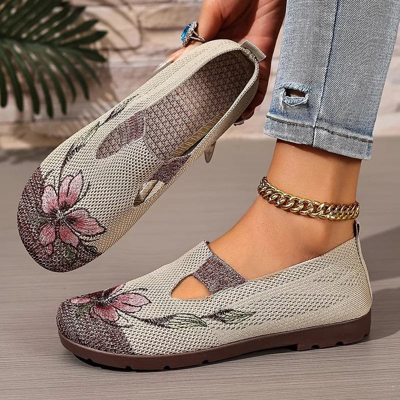 Martine – Floral Knit Slip On Flat Shoes