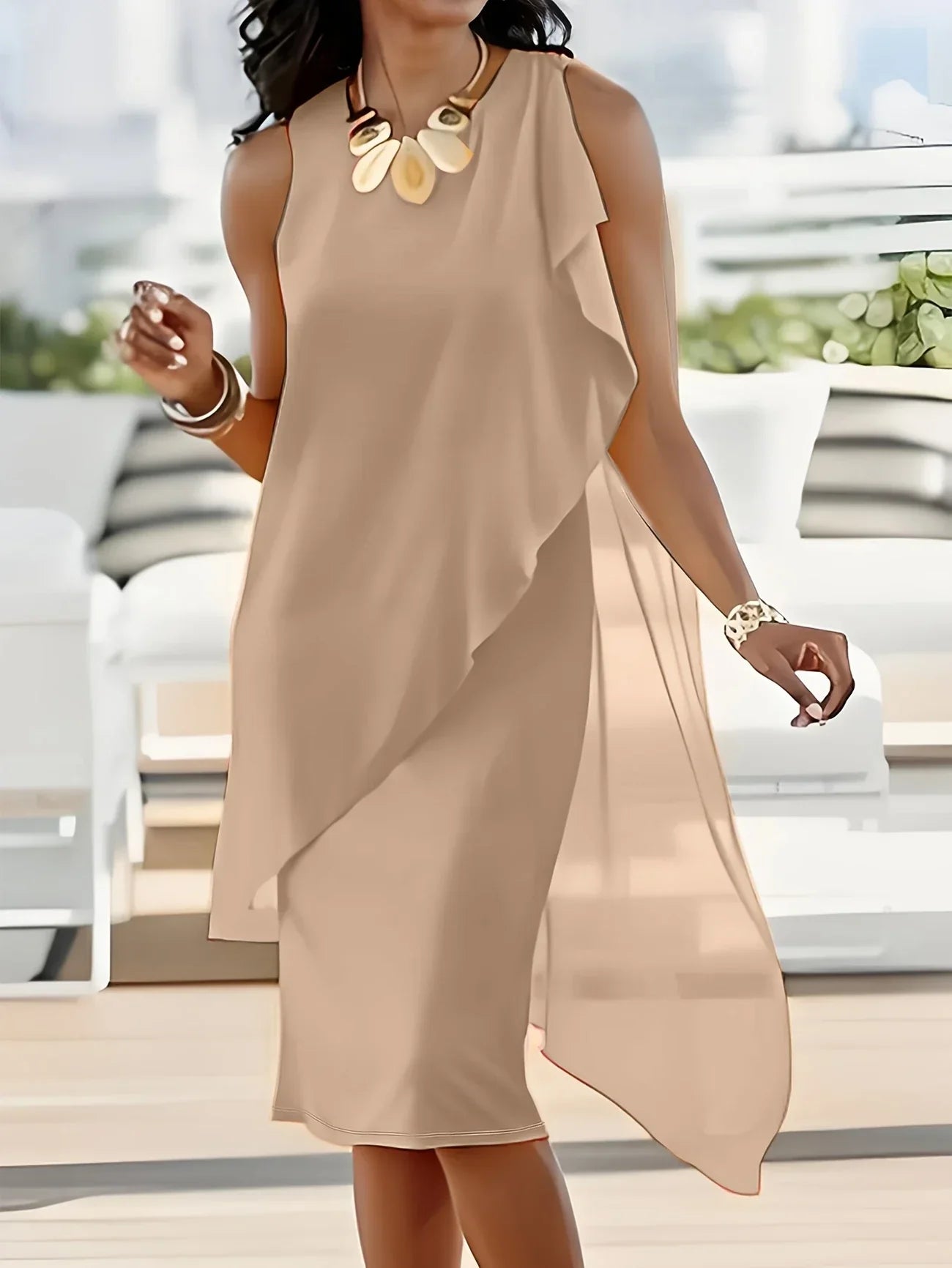 Maren | Sleeveless Asymmetric Layer Midi Dress