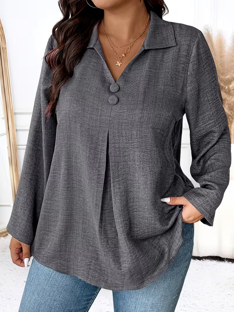 Noyelle | Long Sleeve Collared Pleated Blouse