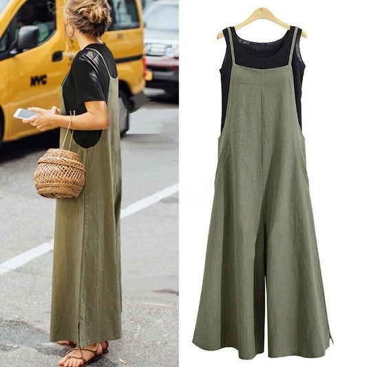 Jurina | Sleeveless Wide Leg Dungaree Jumpsuit