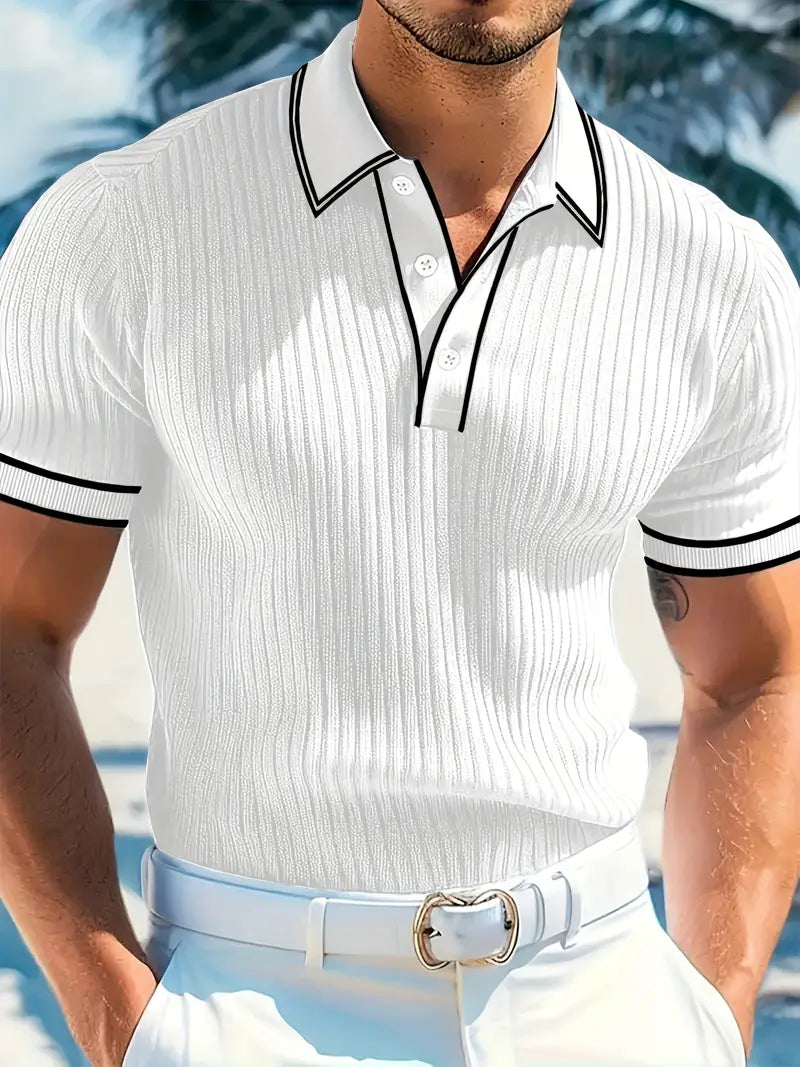 Orestis - Ribbed Short Sleeve Contrast Polo Shirt