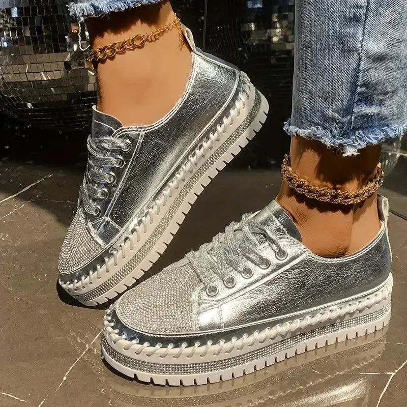 Draya | Rhinestone Lace-Up Low Top Trainers