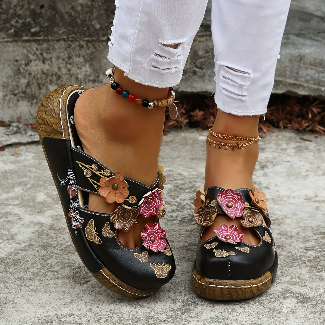 Oprah | Floral Appliqué Closed Toe Slip On Clogs