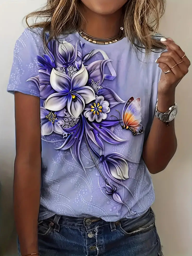 Carlisa | Floral Print Short Sleeve T Shirt