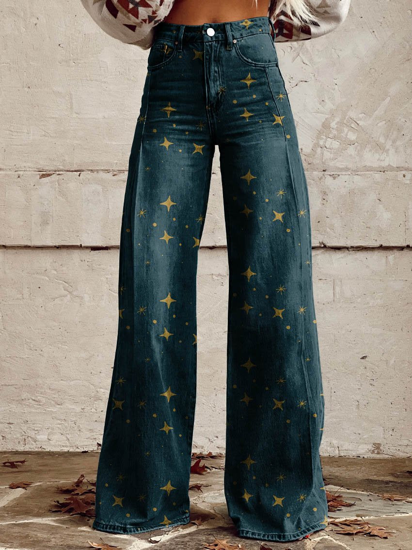 Mailin | Wide Leg Floral Denim Jeans