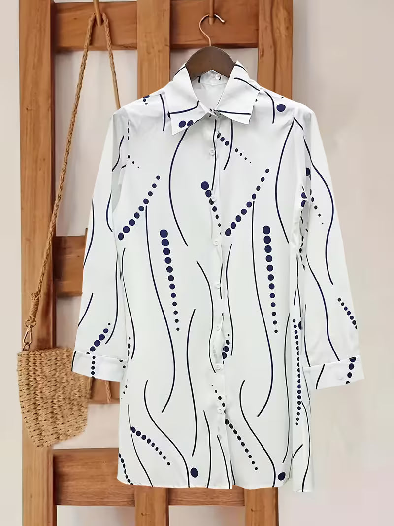 Belma - White Printed Button Front Shirt Dress