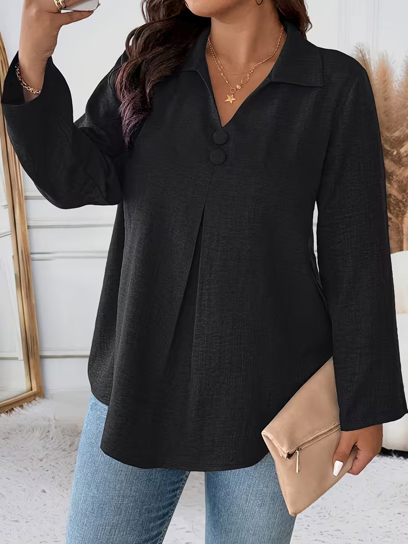 Noyelle | Long Sleeve Collared Pleated Blouse