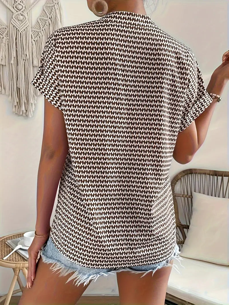 Leonore | Printed V Neck Short Sleeve Blouse
