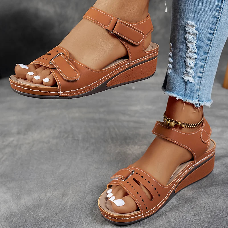 Genelia | Adjustable Strap Open Toe Wedge Sandals