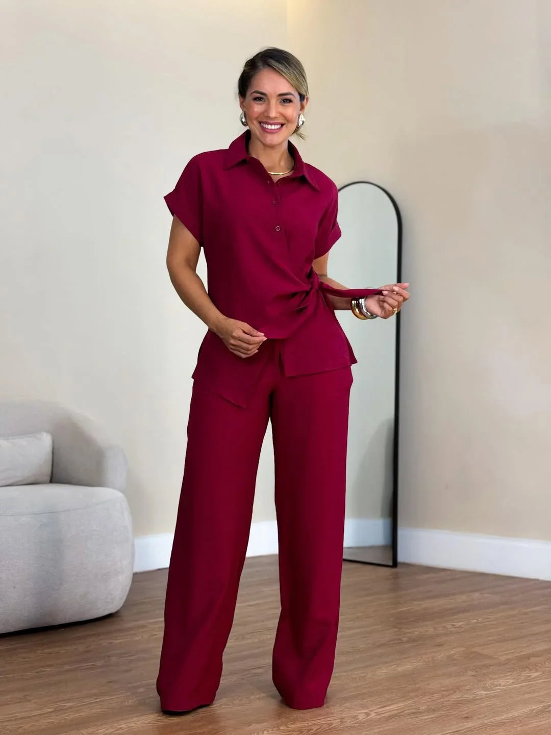 Lorie | Two Piece Collared Tie Front Set