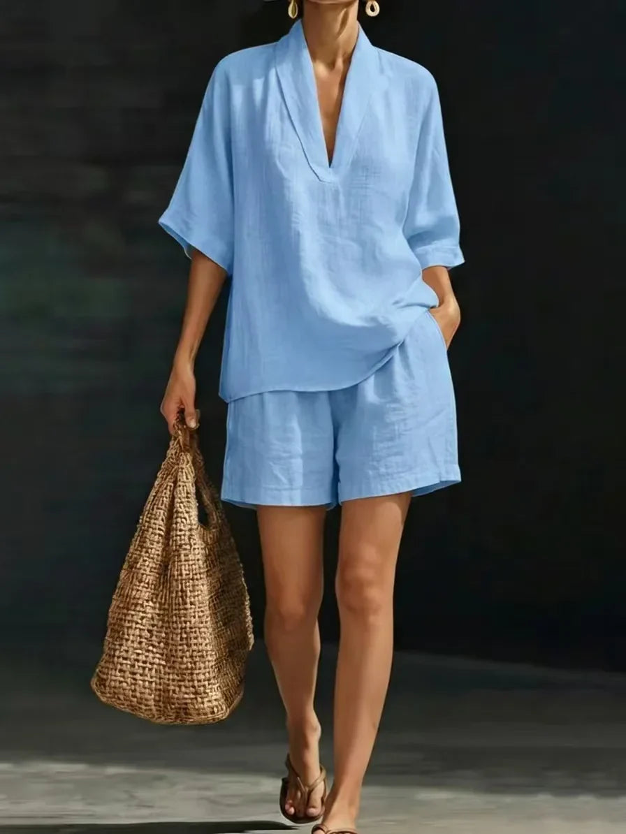 Silvani | Linen V-Neck Shorts Co-ord Set