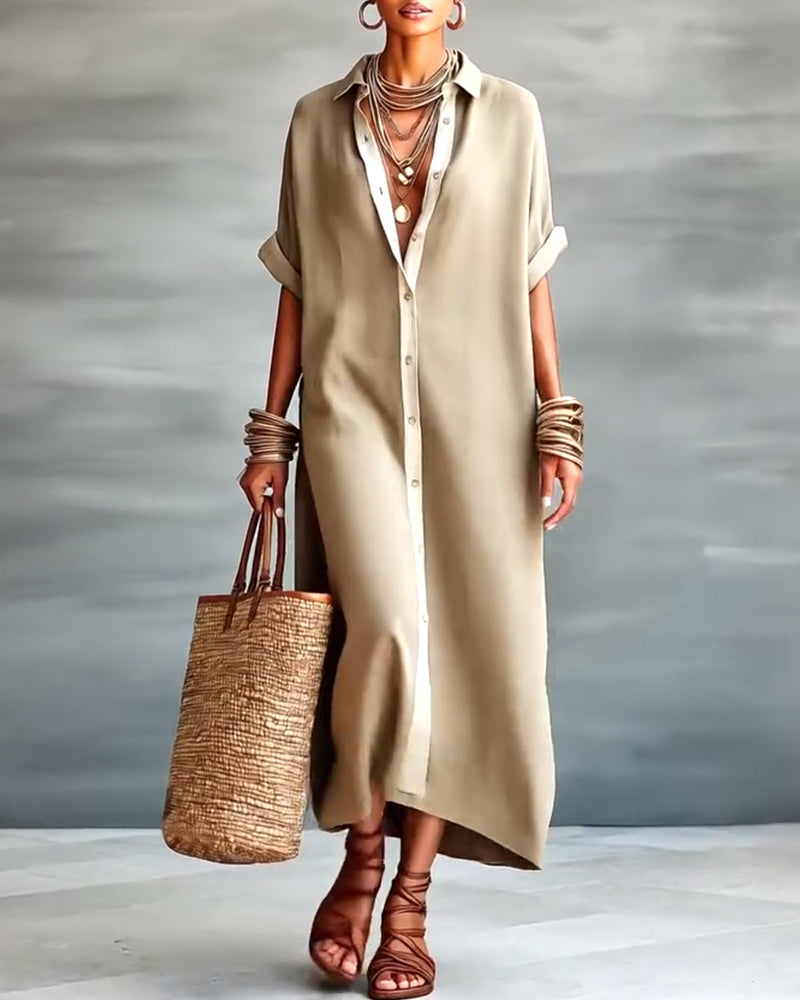 Nerena | Oversized Button Front Midi Shirt Dress
