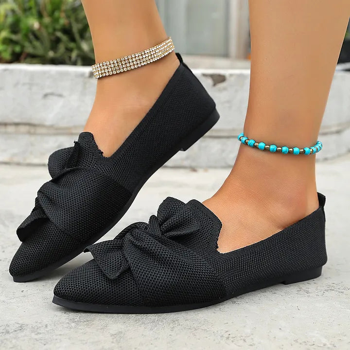 Hiromi | Pointed Toe Bow Front Flat Shoes