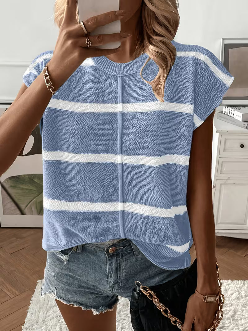 Enila | Striped Knit Jumper with Short Sleeves