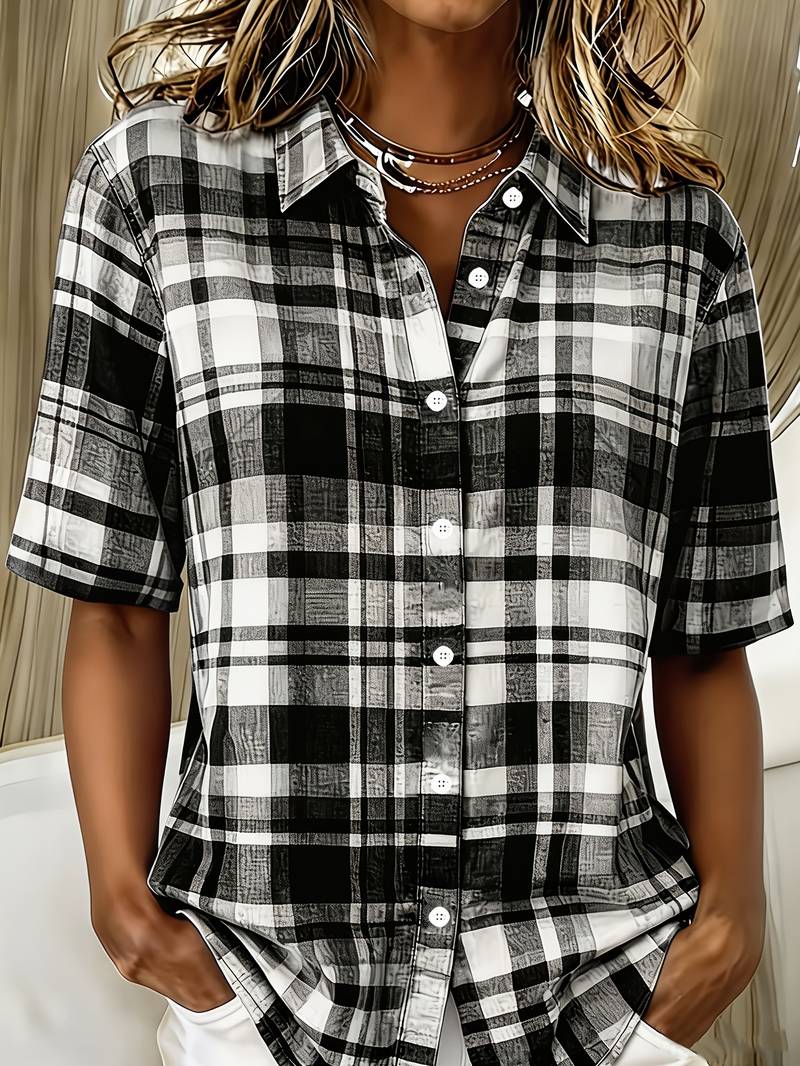 Endrita | Checked Short Sleeve Button Shirt