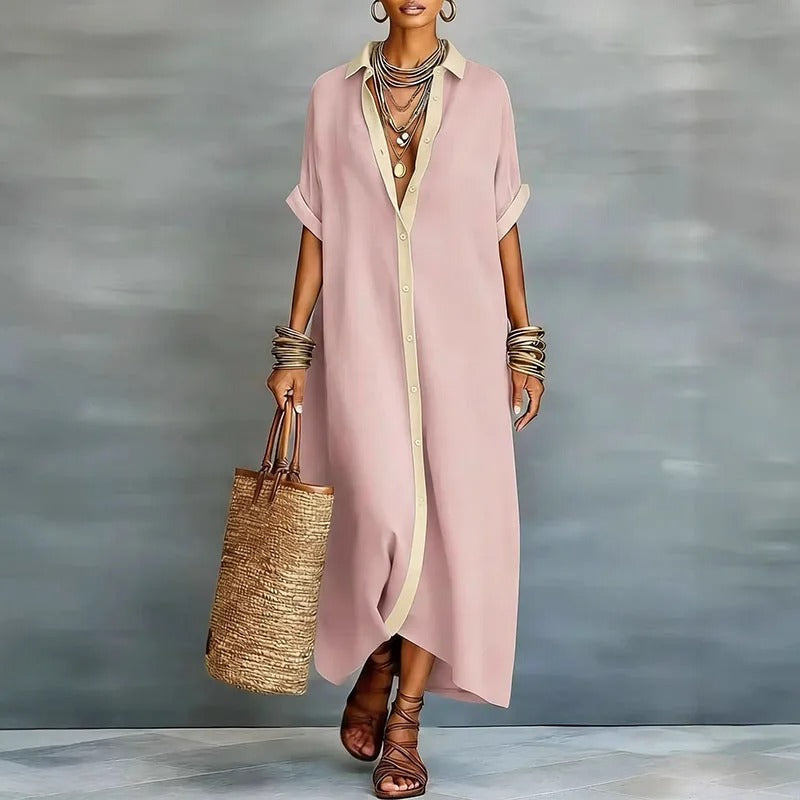 Nerena | Oversized Button Front Midi Shirt Dress