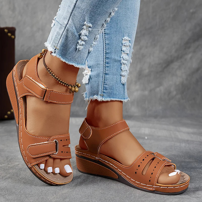 Genelia | Adjustable Strap Open Toe Wedge Sandals