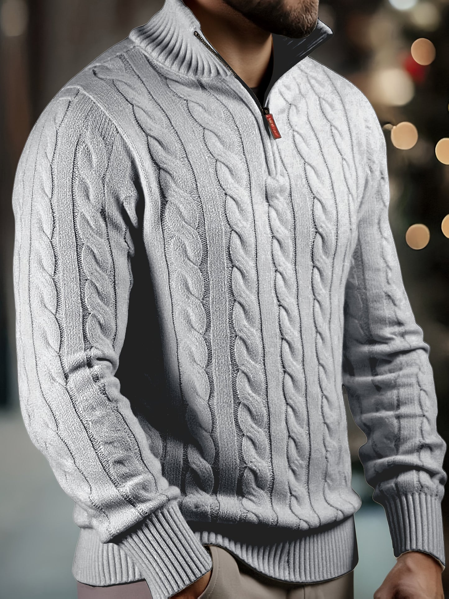 Vasyl | Sweater with Cable Knit Quarter-Zip Collar