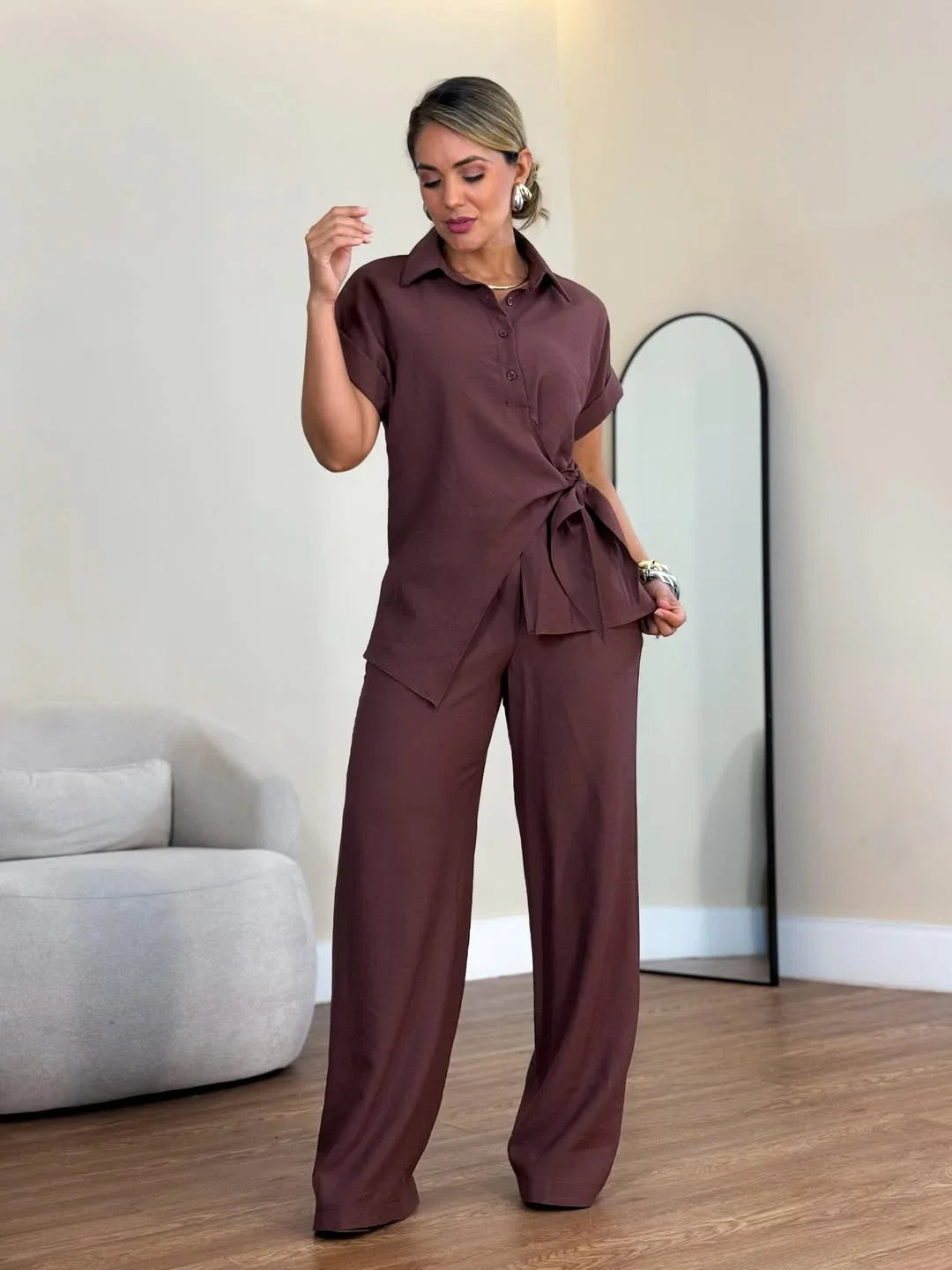 Lorie | Two Piece Collared Tie Front Set