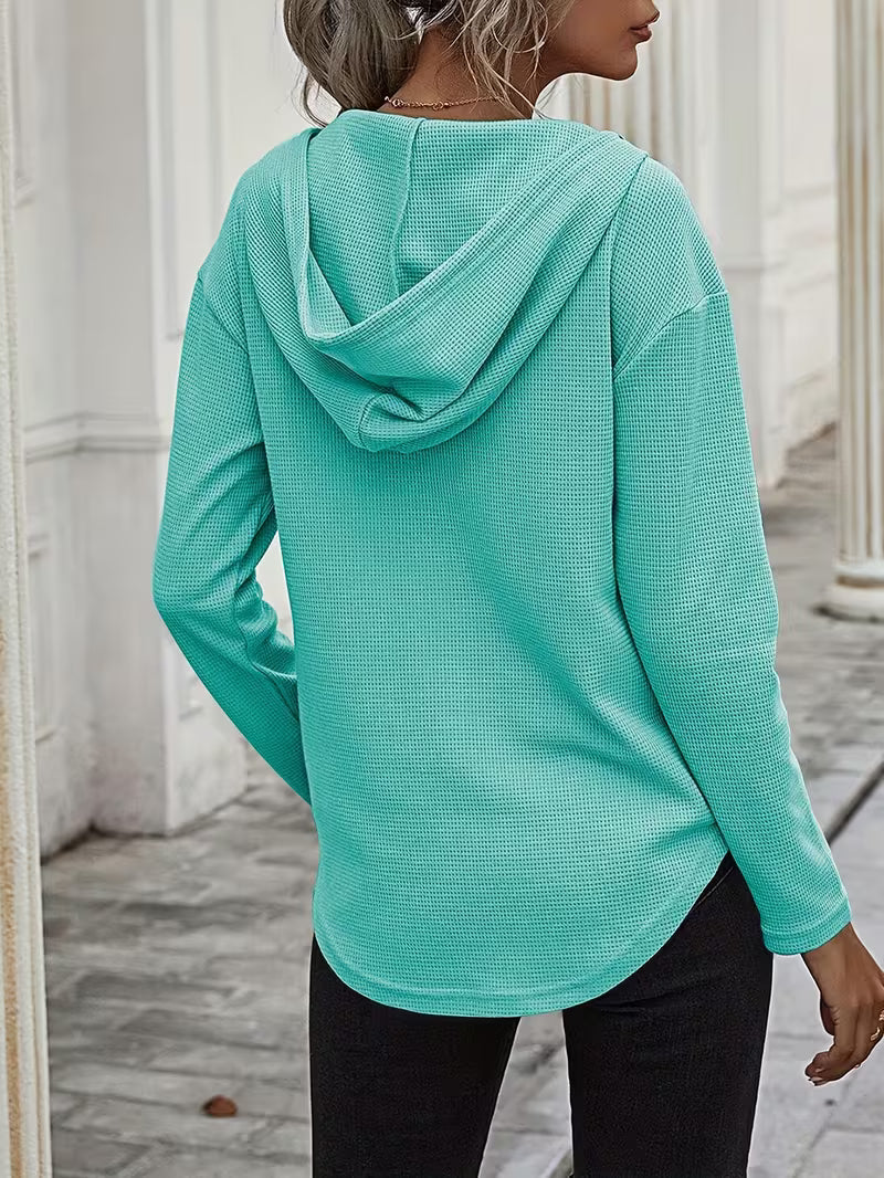Heydi | Sweatshirt with V-Neck Hood Curved Hem