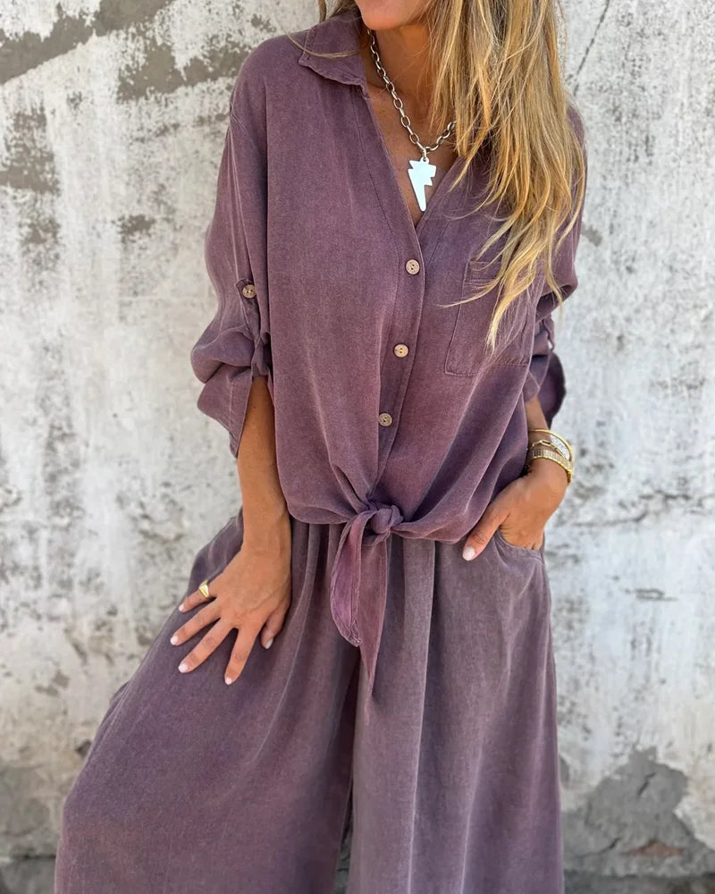 Bogna| Two-Piece Set Button-Up Shirt Wide-Leg Trousers