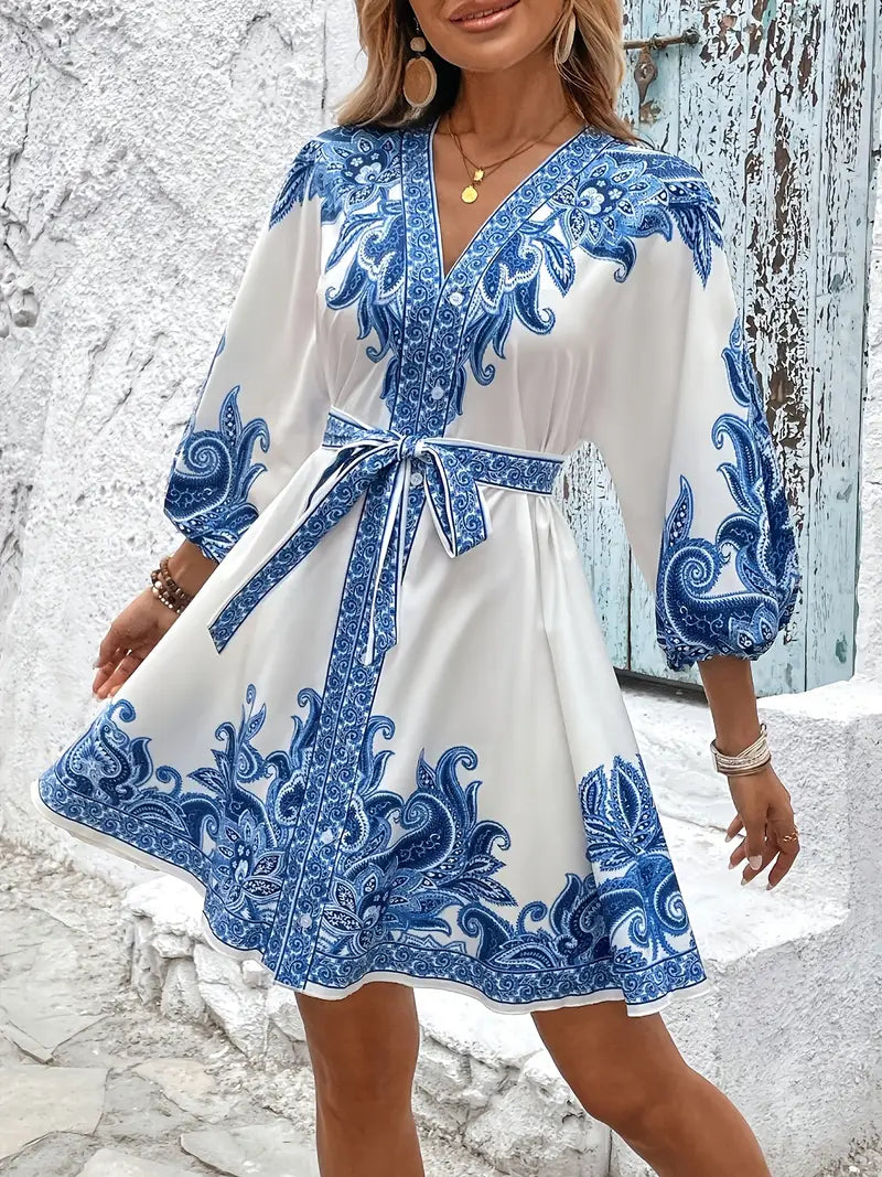Gwenda | V-Neck Paisley Print A-Line Dress