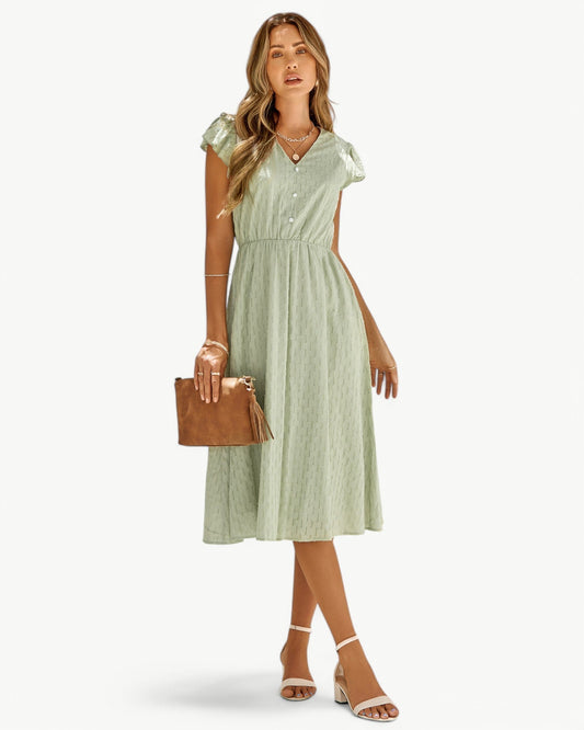 Julieta | Midi Dress V Neck Ruffle Sleeve