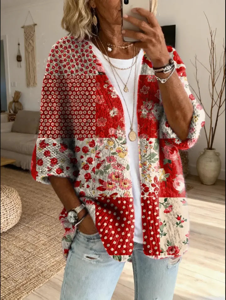 Stevena | Floral Patchwork Open Front Cardigan