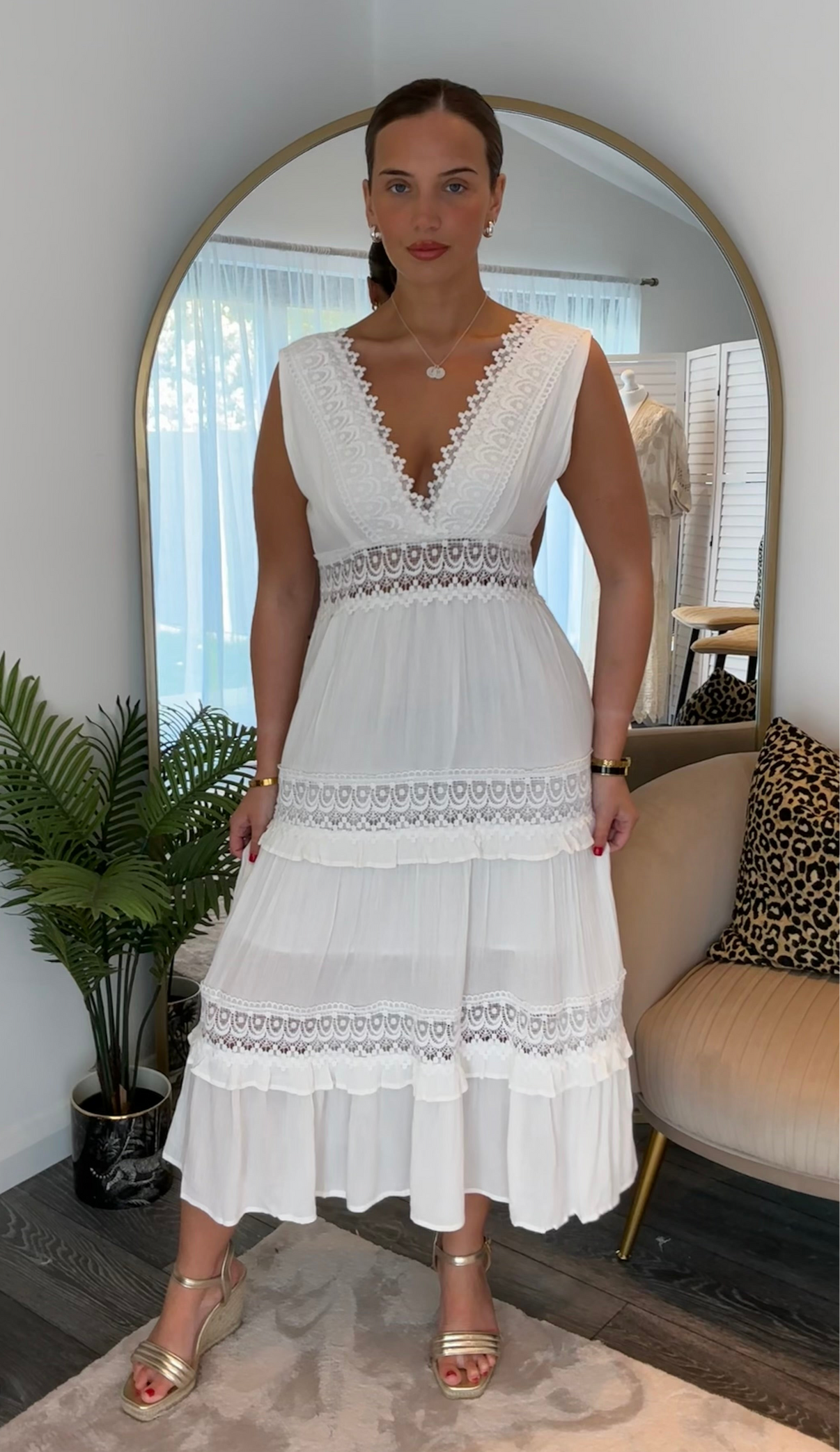 Clothilde | Crochet Lace V-Neck Maxi Dress