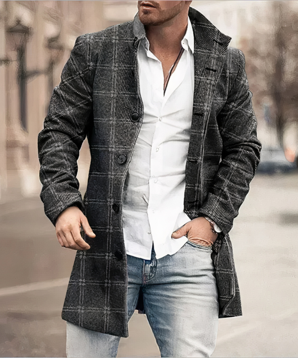 Evans | Button Front Checked Longline Coat