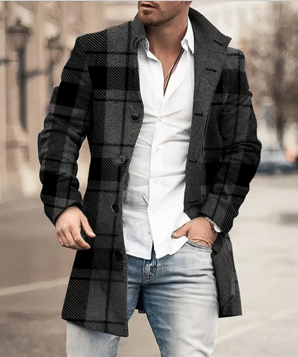 Evans | Button Front Checked Longline Coat