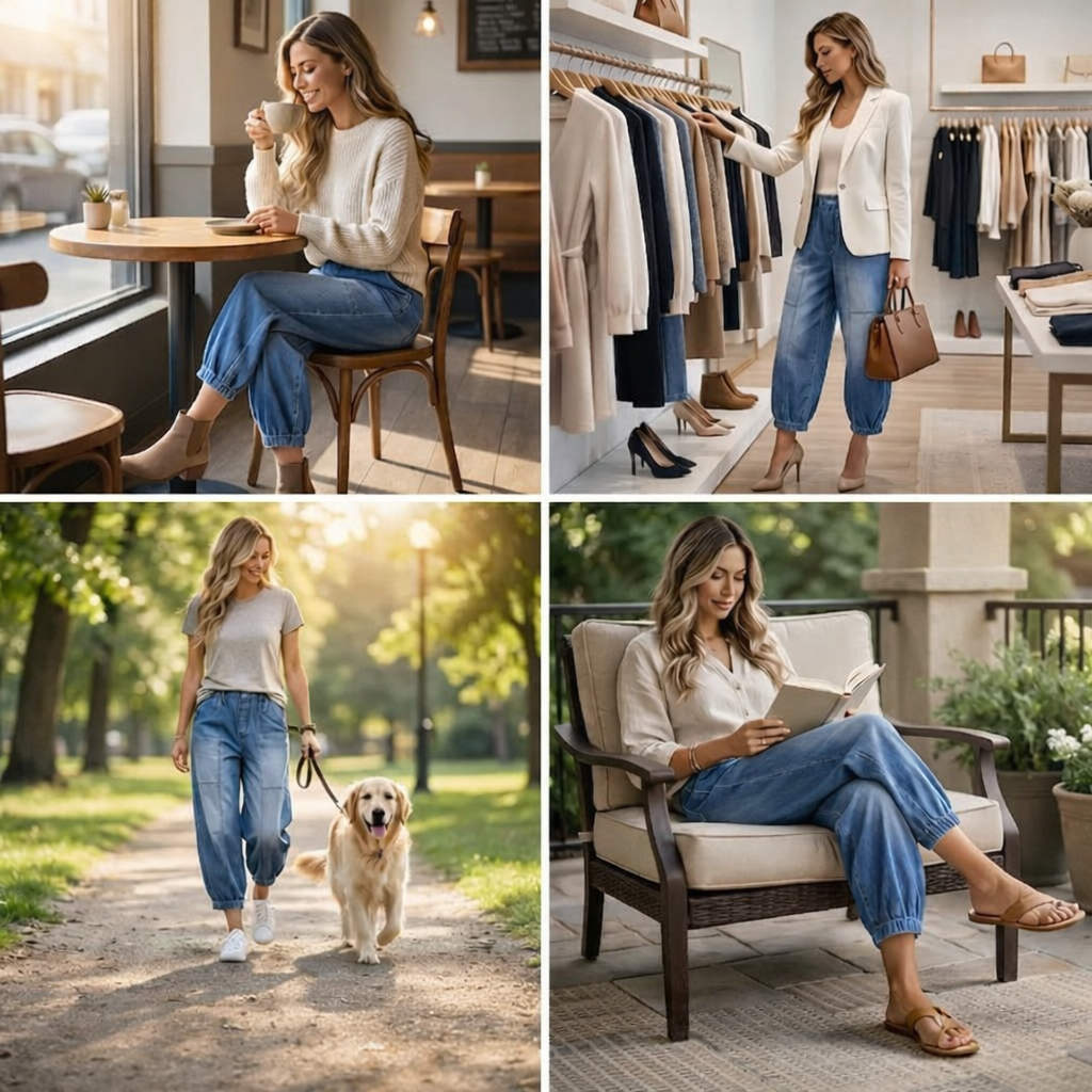 Madavi | Blue Loose Fit Denim Trousers