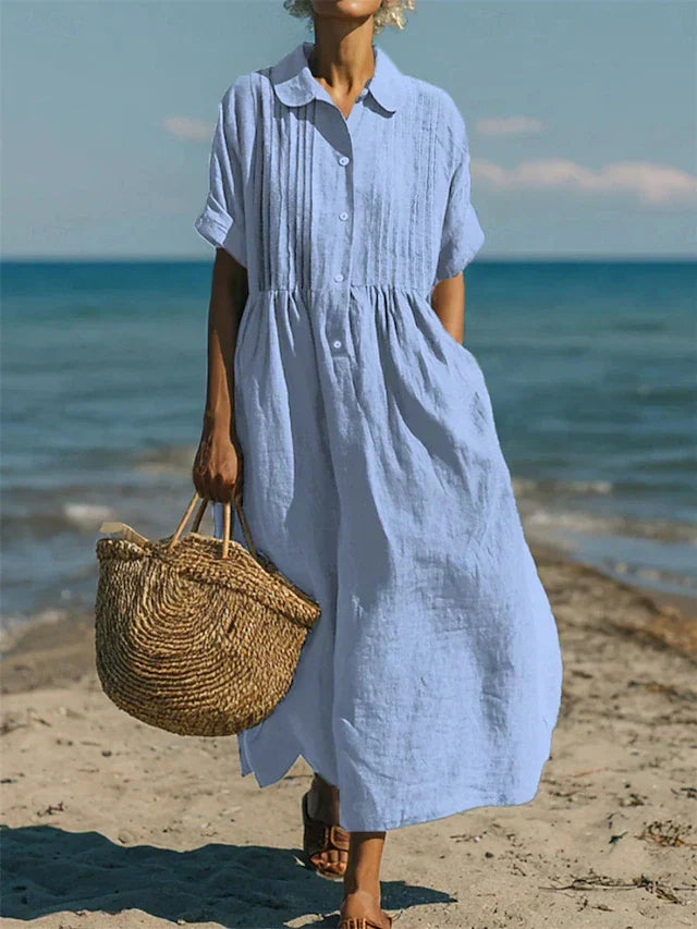 Janny - Shirt Dress Loose Short Sleeve Midi