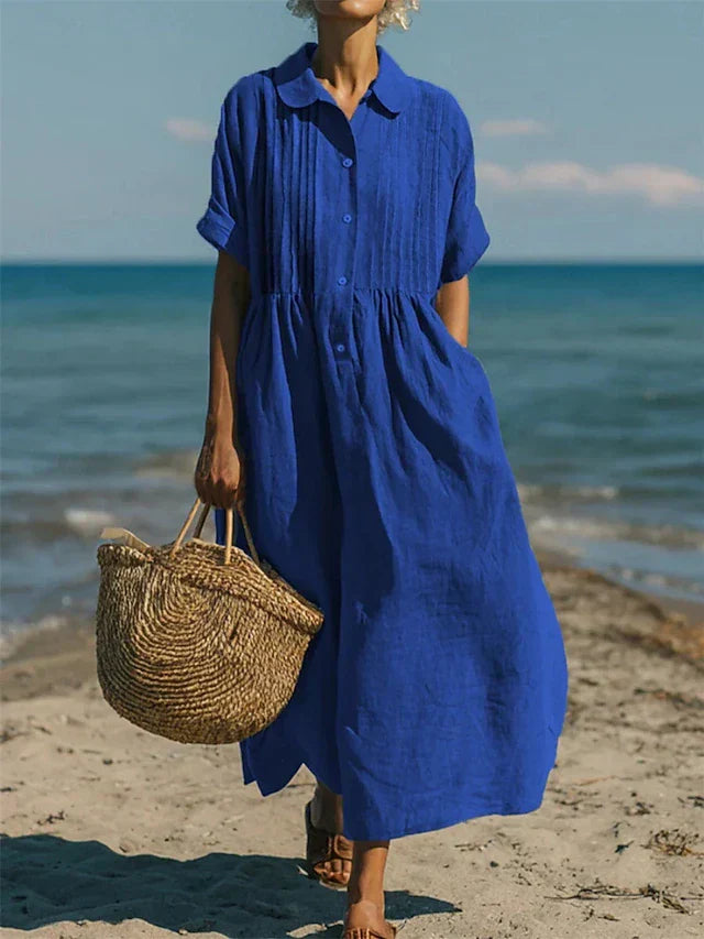 Janny - Shirt Dress Loose Short Sleeve Midi