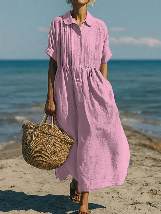 Janny - Shirt Dress Loose Short Sleeve Midi