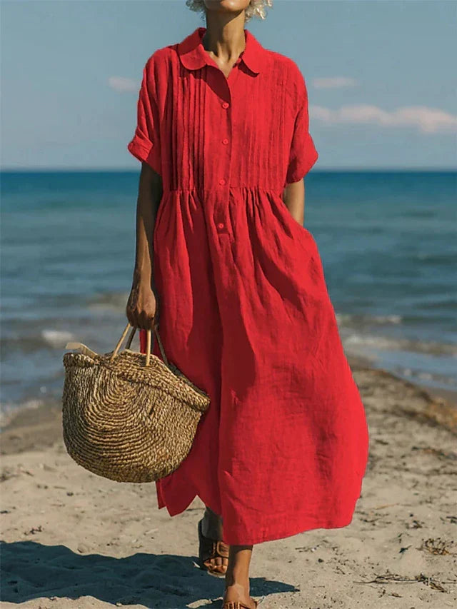 Janny - Shirt Dress Loose Short Sleeve Midi