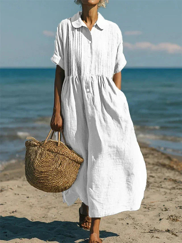 Janny - Shirt Dress Loose Short Sleeve Midi