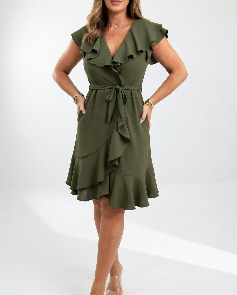Geiss | Wedding Guest Ruffle Wrap Dress