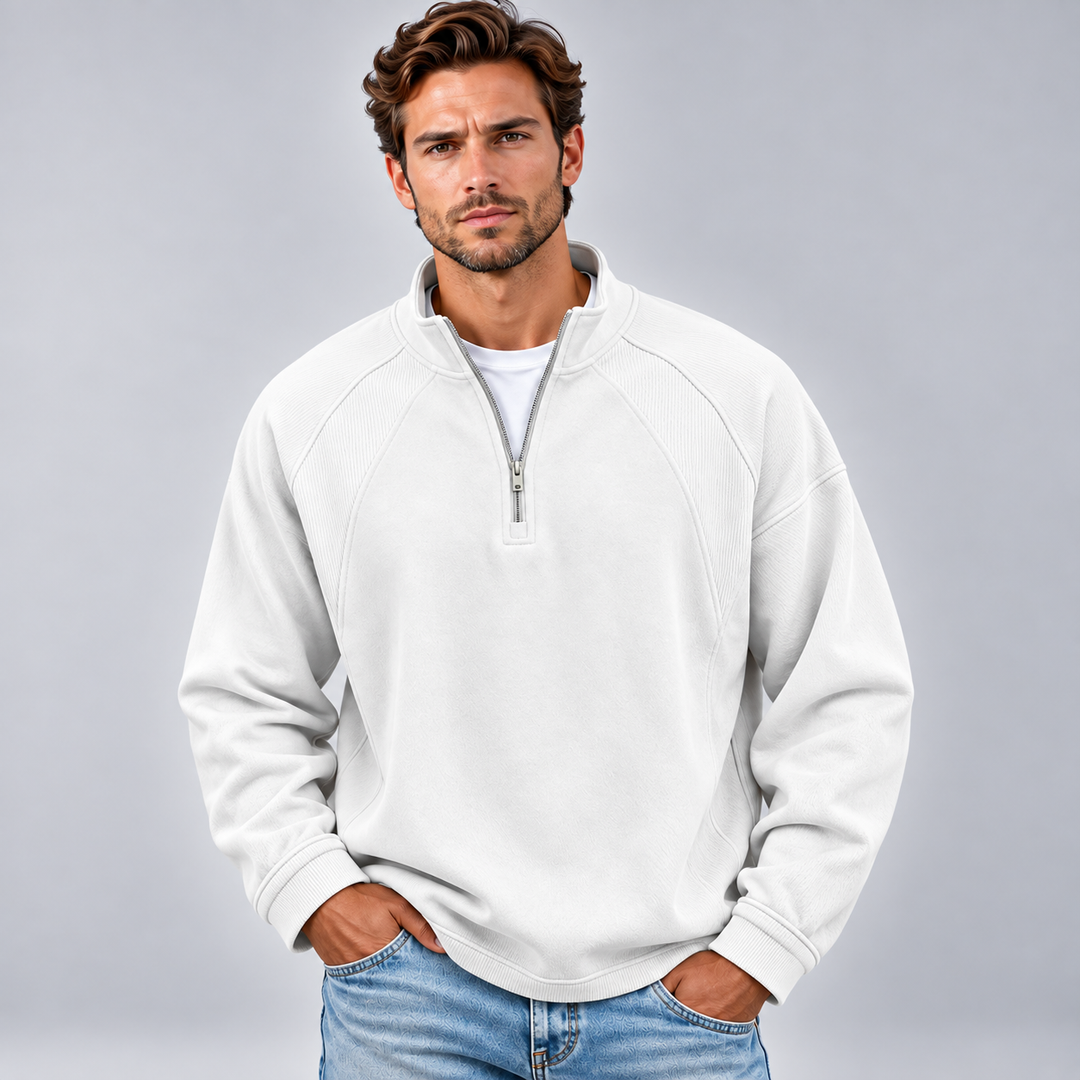 Stanislao | Quarter Zip Sweatshirt with Ribbed Panels