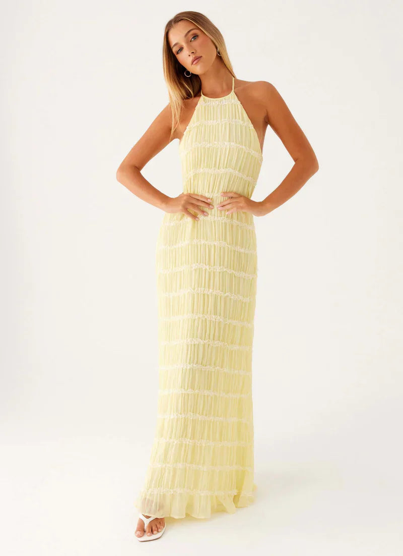 Falkenberg | Textured Halterneck Open Back Maxi Dress