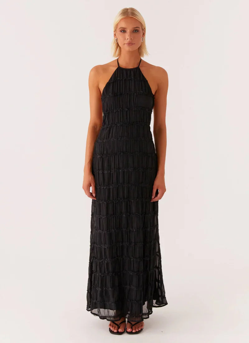 Falkenberg | Textured Halterneck Open Back Maxi Dress