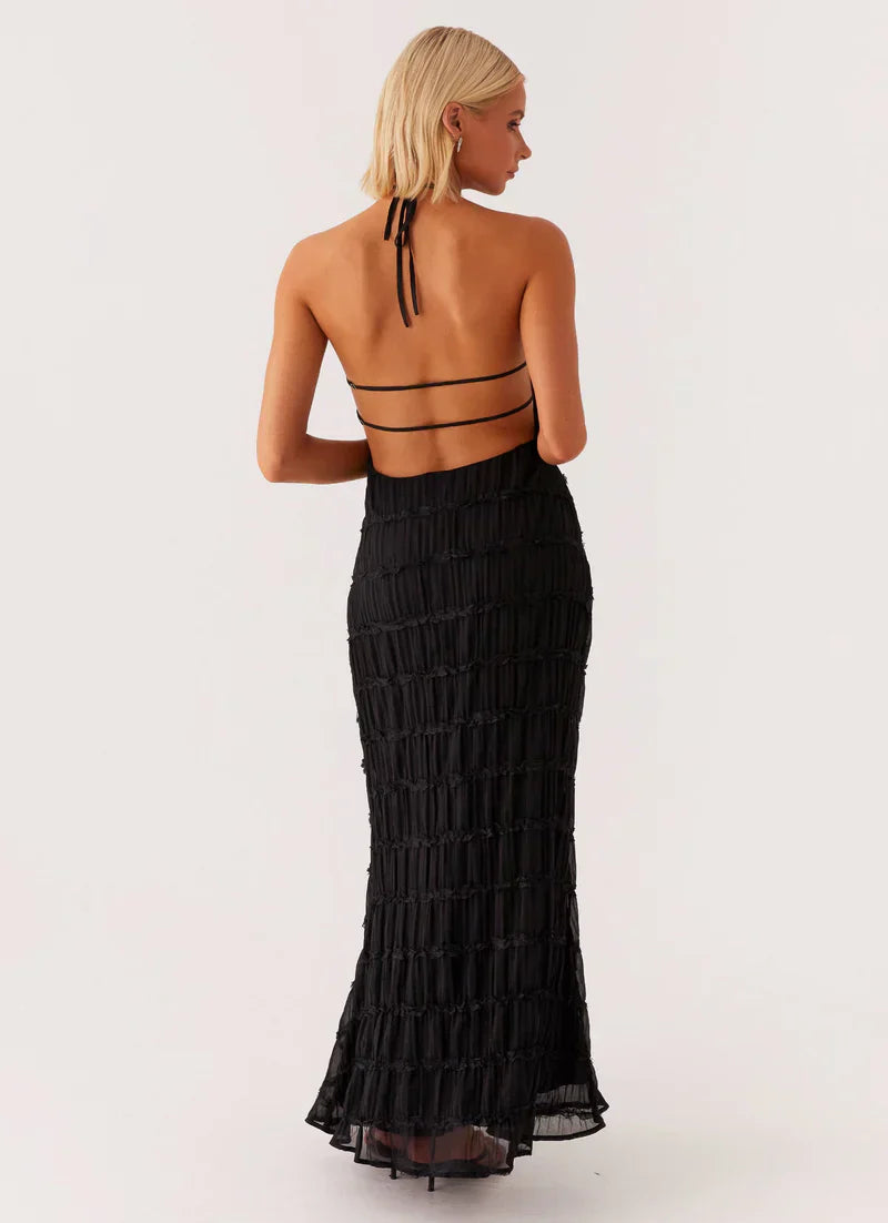 Falkenberg | Textured Halterneck Open Back Maxi Dress