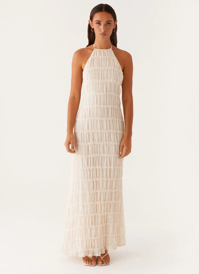 Falkenberg | Textured Halterneck Open Back Maxi Dress