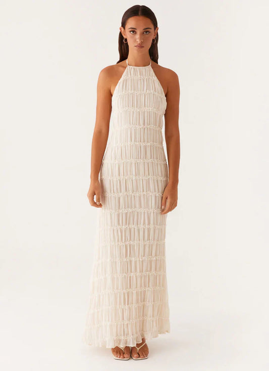 Falkenberg | Textured Halterneck Open Back Maxi Dress