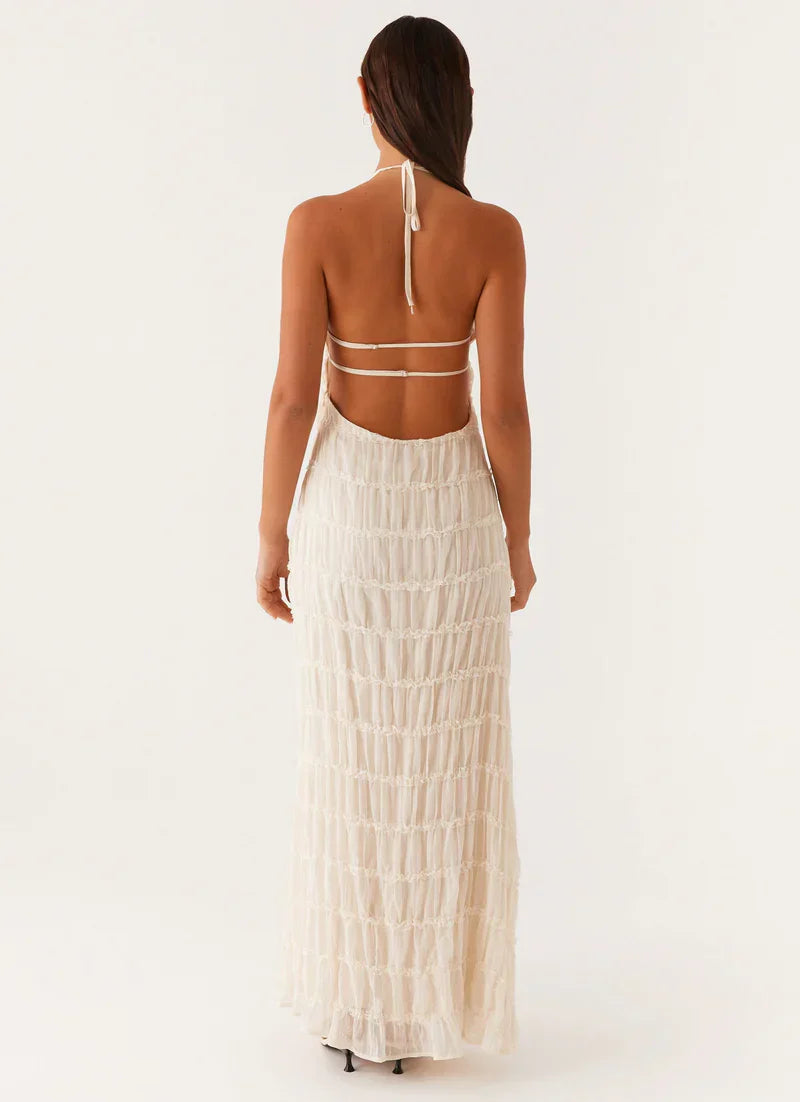 Falkenberg | Textured Halterneck Open Back Maxi Dress