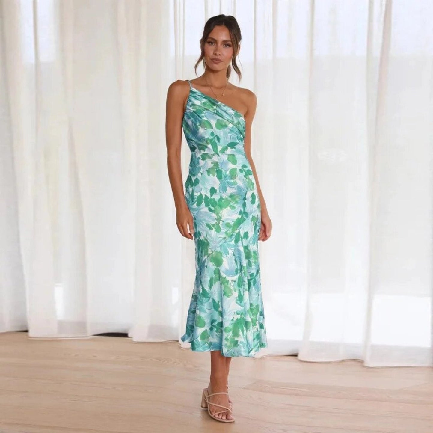 Cynthia | Dress One Shoulder Floral Satin Midi