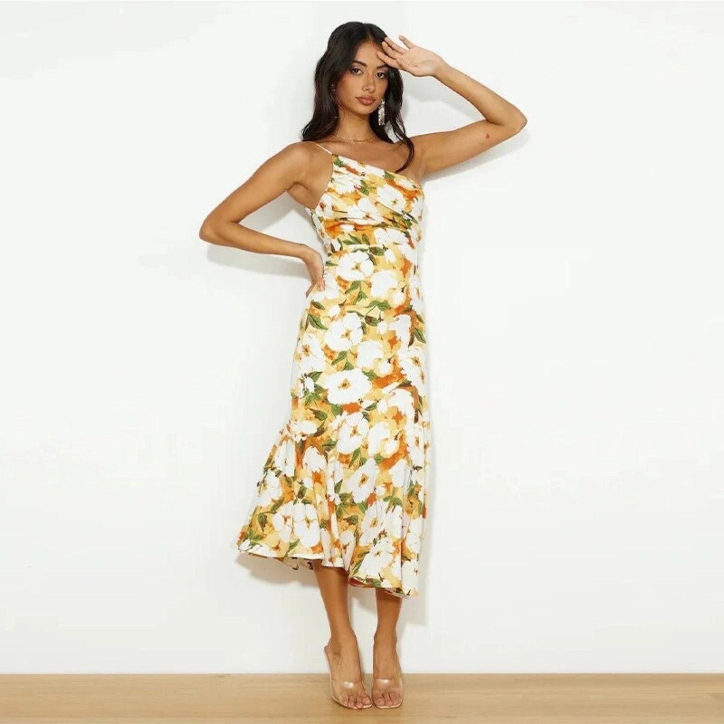 Cynthia | Dress One Shoulder Floral Satin Midi
